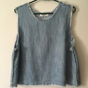 SAM & LAVI Chambray Tencel Denim Frayed Edge Sleeveless Top M